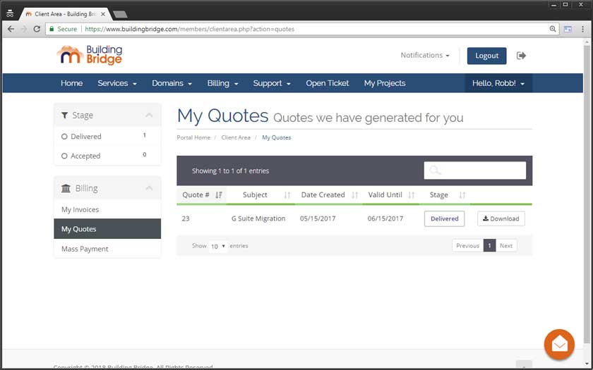 My quote detail view
