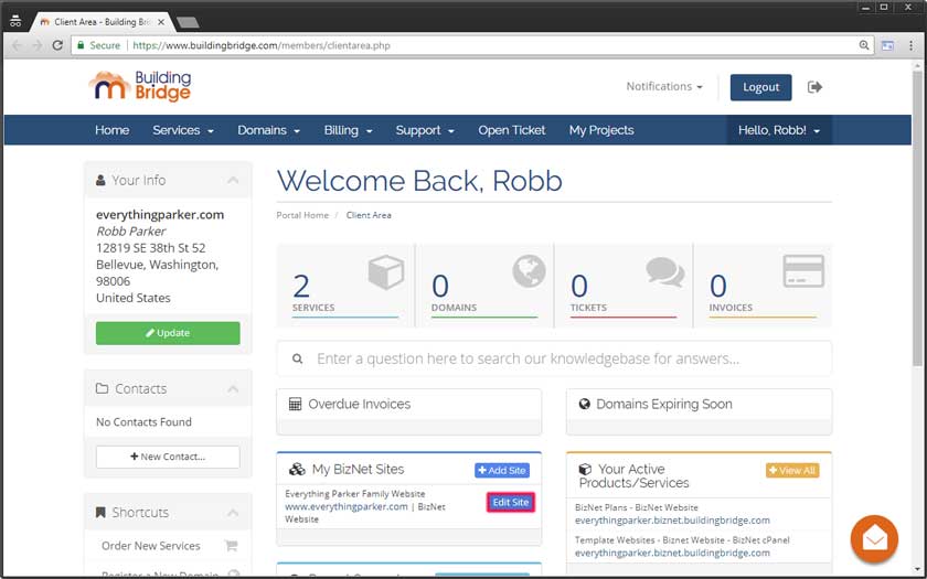 Link to Admin access for add/edit/delete website information