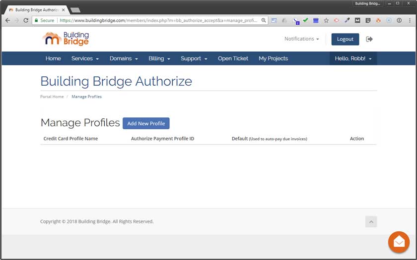 Add new credit card profile setup
