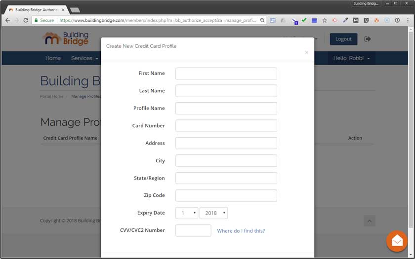 Online credit card form